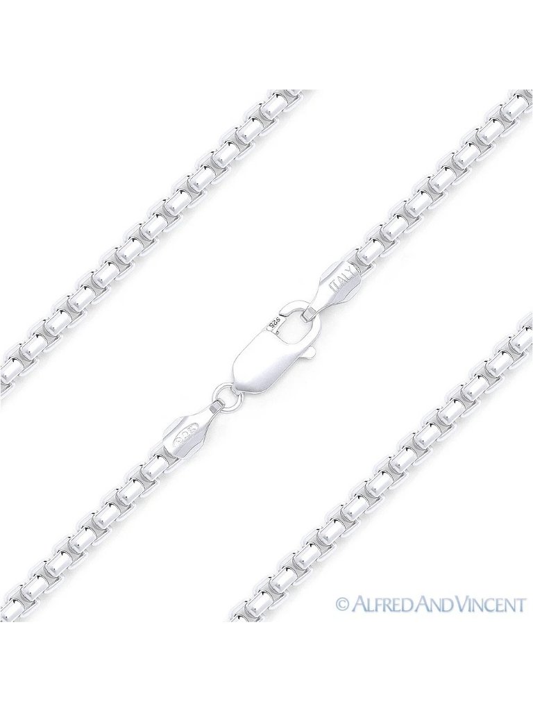 1.5mm Rounded Mirror-Box Link Italian Chain Necklace In .925 Sterling Silver 16"